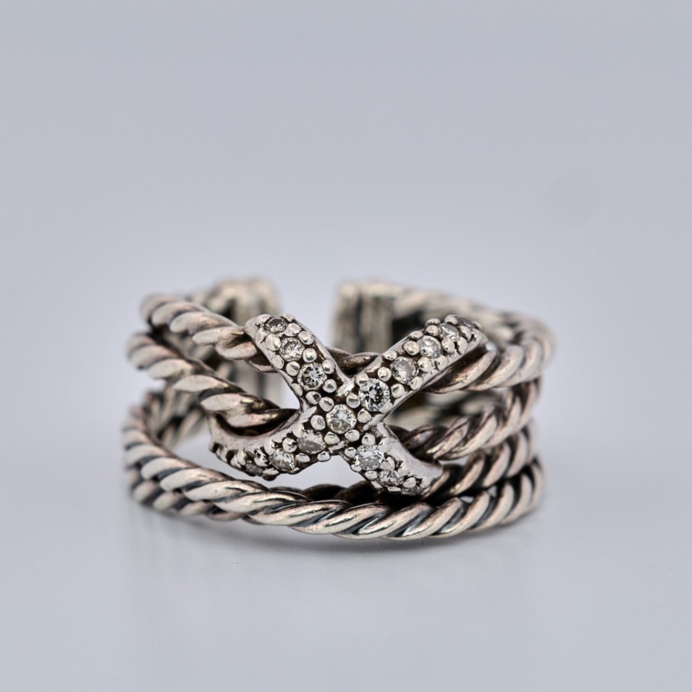 David Yurman Diamond Crossover Cable Ring Sterling Silver